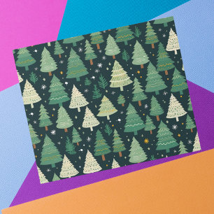Papier Cadeau Arbres de Noël Moderne Sage Vert Motif Cadeau