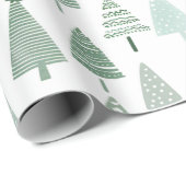 Papier Cadeau Arbres de Noël modernes Blanc et vert (Coin rond)