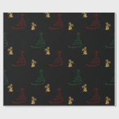 Papier Cadeau Arbres de Noël modernes et anges d'or (Plat)