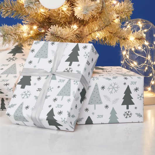 Papier Cadeau Arbres de Noël modernes gris (Vacances)