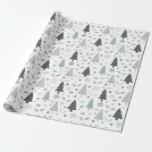 Papier Cadeau Arbres de Noël modernes gris (Déroulé)