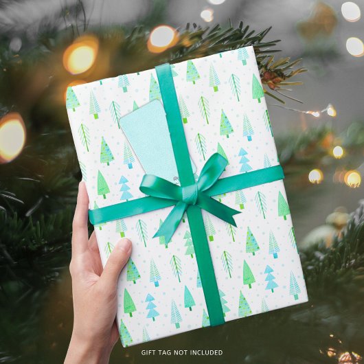 Papier Cadeau Arbres de Noël modernes Motif bleu turquoise