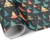 Papier Cadeau Arbres de Noël modernes rétro (Coin rond)