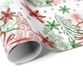 Papier Cadeau Arbres de Noël modernes rouges et verts Flocons de (Coin rond)