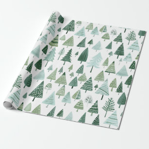 Papier Cadeau Arbres de Noël modernes Sage Green