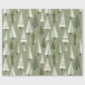 Papier Cadeau Arbres de Noël modernes Sage Motif vert (Plat)