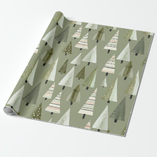 Papier Cadeau Arbres de Noël modernes Sage Motif vert