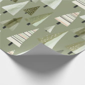 Papier Cadeau Arbres de Noël modernes Sage Motif vert (Coin)