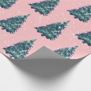 Papier Cadeau Arbres de Noël modernes simples et verts neigeux r