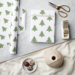 Papier Cadeau Arbres de Noël Motifs verts modernes