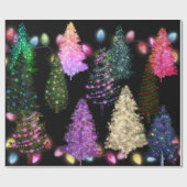 Papier Cadeau Arbres de Noël multicolores (Plat)