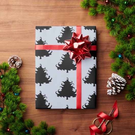 Papier Cadeau Arbres de Noël noirs gris Motif (Cadeau de vacances)