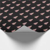 Papier Cadeau Arbres de Noël Or Rose modernes sur Noir (Coin)