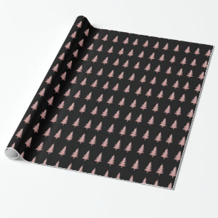 Papier Cadeau Arbres de Noël Or Rose modernes sur Noir