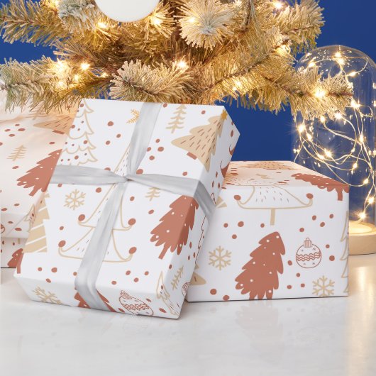 Papier Cadeau Arbres de Noël Ornements Étoiles Blanc Noël (Vacances)