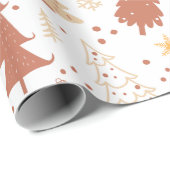 Papier Cadeau Arbres de Noël Ornements Étoiles Blanc Noël (Coin rond)