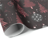 Papier Cadeau Arbres de Noël Ornements Noir Noël (Coin rond)