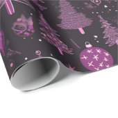 Papier Cadeau Arbres de Noël Ornements Noir Noël (Coin rond)