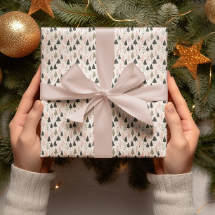 Papier Cadeau Arbres de Noël Pastel
