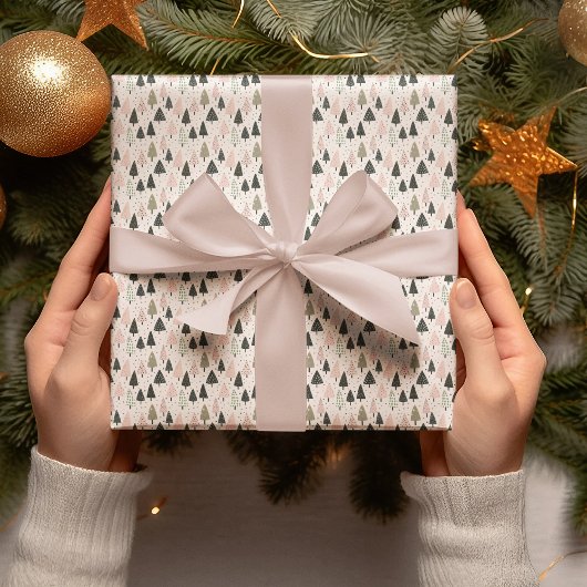 Papier Cadeau Arbres de Noël Pastel