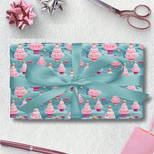Papier Cadeau Arbres de Noël Pastel Cupcake