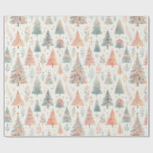 Papier Cadeau Arbres de Noël Pastel rose et vert (Plat)