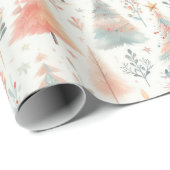 Papier Cadeau Arbres de Noël Pastel rose et vert (Coin rond)