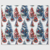 Papier Cadeau Arbres de Noël Patriotique Ruban (Plat)
