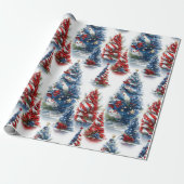 Papier Cadeau Arbres de Noël Patriotique Ruban (Déroulé)