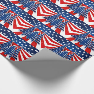 Papier Cadeau Arbres de Noël patriotiques étoiles et rayures