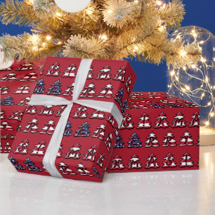 Papier Cadeau Arbres de Noël patriotiques Joyeux XMAS