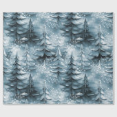 Papier Cadeau Arbres de Noël peints Blue ID1008 (Plat)