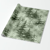 Papier Cadeau Arbres de Noël peints Green ID1008 (Déroulé)