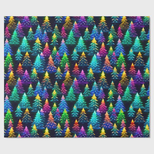Papier Cadeau Arbres de Noël Rainbow Neon (Plat)