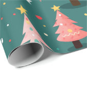 Papier Cadeau Arbres de Noël rétro (Coin rond)