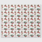 Papier Cadeau Arbres de Noël Retro Camion et Voiture (Plat)