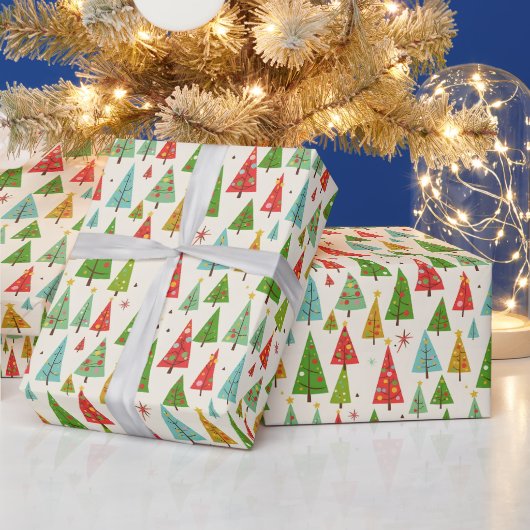 Papier Cadeau Arbres de Noël Rétro Groovy (Vacances)