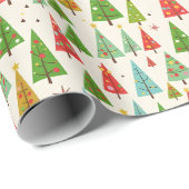 Papier Cadeau Arbres de Noël Rétro Groovy (Coin rond)