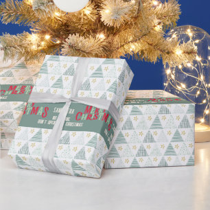 Papier Cadeau Arbres de Noël Rétro Vert Hygge Joyeux Nom