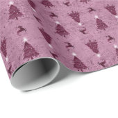 Papier Cadeau Arbres de Noël roses et rennes traditionnels (Coin rond)