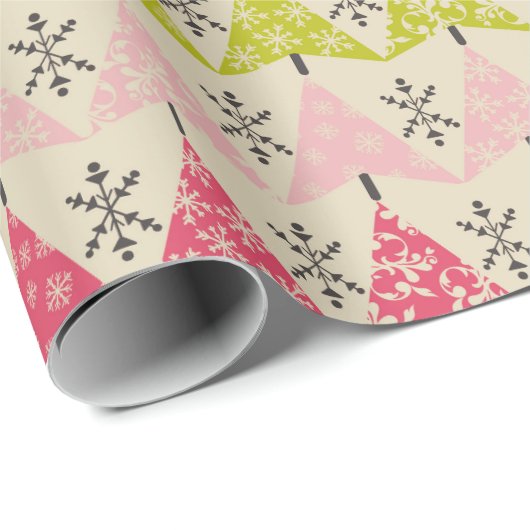 Papier Cadeau Arbres de Noël roses et verts (Coin rond)