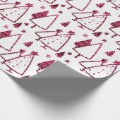 Papier Cadeau Arbres de Noël Rouge Bourgogne Étoiles Beet Blanc (Coin)