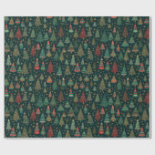 Papier Cadeau Arbres de Noël Rouge Vert Blanc Noir Noël (Plat)