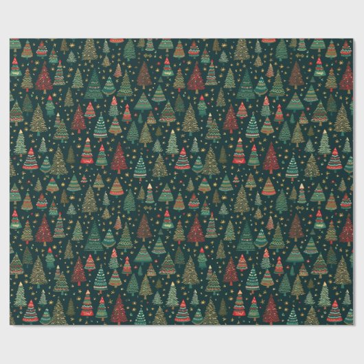 Papier Cadeau Arbres de Noël Rouge Vert Blanc Noir Noël (Plat)