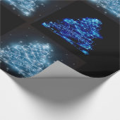 Papier Cadeau Arbres de Noël rougeoyants bleus et argentés (Coin)