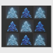 Papier Cadeau Arbres de Noël rougeoyants bleus et argentés (Plat)