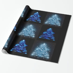 Papier Cadeau Arbres de Noël rougeoyants bleus et argentés