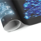 Papier Cadeau Arbres de Noël rougeoyants bleus et argentés (Coin rond)