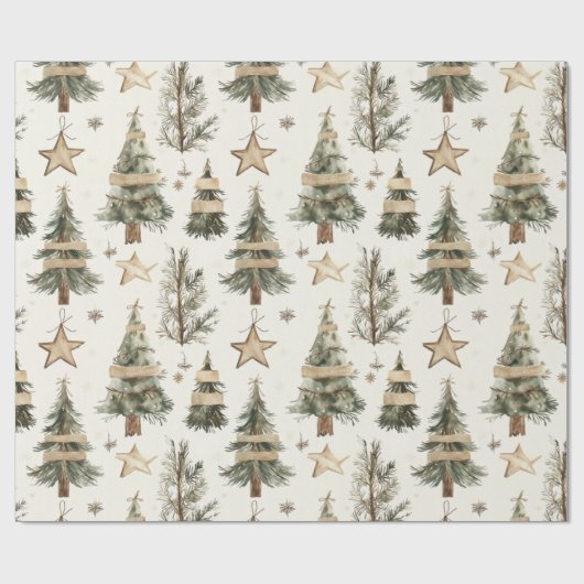 Papier Cadeau Arbres de Noël rustiques (Plat)