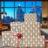 Papier Cadeau Arbres de Noël rustiques en bois blanc Kraft